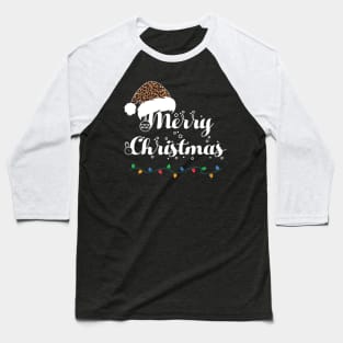 Merry Christmas Lights Leopard Print Santa Hat Xmas Holiday Baseball T-Shirt